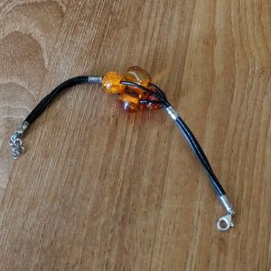 Amber on leather cord bracelet